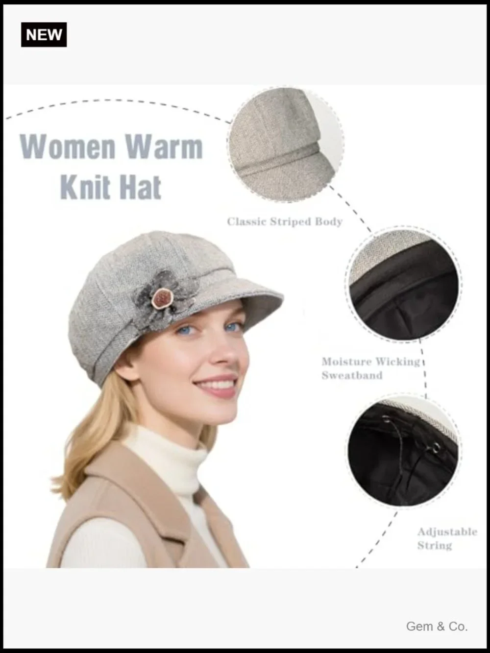 Vintage Newsboy Cap Adjustable Visor Cabbie Hat Beret